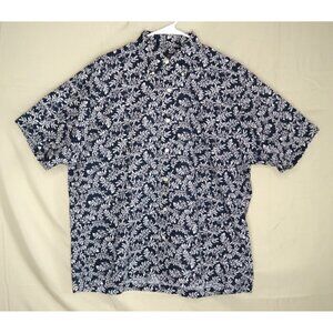 Brooks Brothers Shirt Button Up Floral Cotton Blue White Hawaiian Men's Large